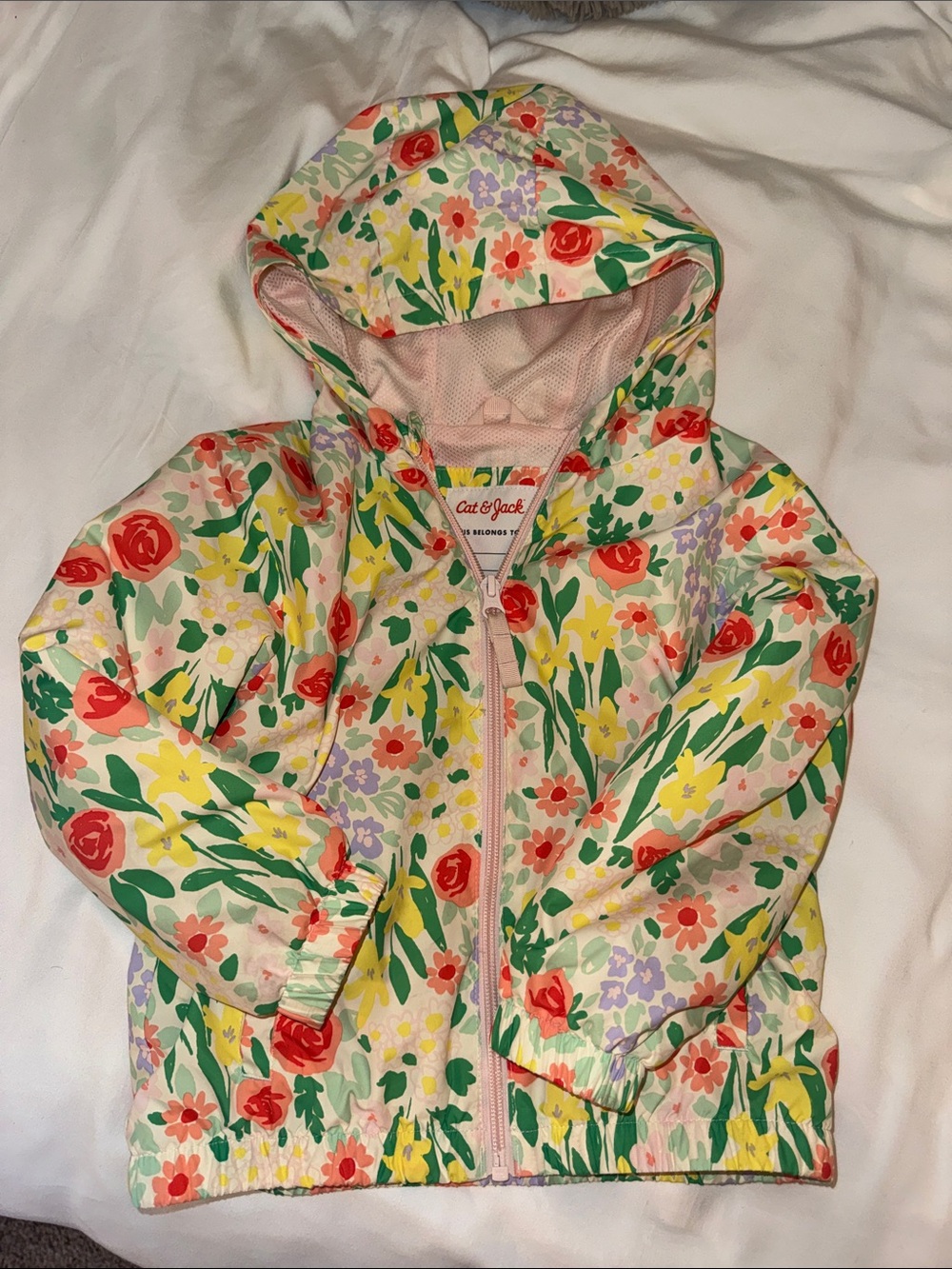 Cat & Jack Floral Hooded Raincoat - Yellow Pink Green